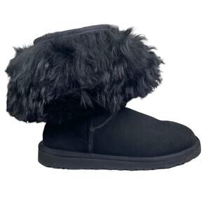 UGG Women’s Lida Mongolian Black Shearling Cuffed Fur Classic Boots Size US 6